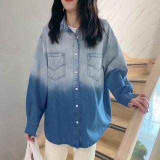 Long-sleeve Gradient Denim Shirt Blue - One Size