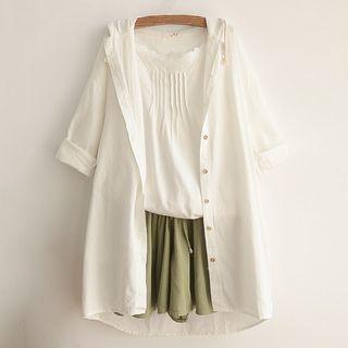 Plain Elbow-sleeve Hooded Light Jacket
