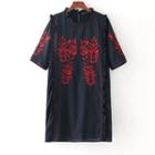 Short-sleeve Embroidery Frilled Dress