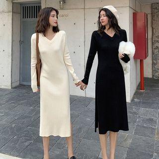 Long-sleeve Plain Slim Fit Dress