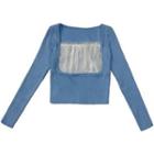 Sheer Panel Knit Top Blue - One Size