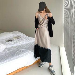 Spaghetti Strap Two-tone Midi Dress