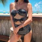 Printed Strapless Cutout Swimsuit