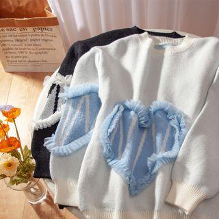 Heart Print Ruffle Sweater