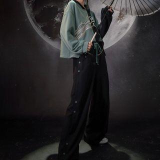 Two-tone Chained Hoodie / Wide-leg Pants