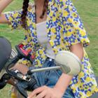 Floral Print Short-sleeve Shirt Blue & Yellow - One Size