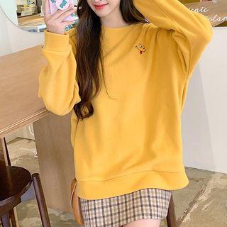 Embroidered Round Neck Fleece Pullover