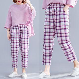 Crop Plaid Straight Fit Jeans