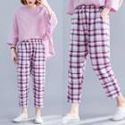 Crop Plaid Straight Fit Jeans