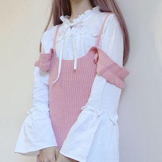 Ruffle Trim Blouse / Knit Sleeveless Dress