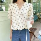 Plus Size Floral Print Tie-hem Blouse