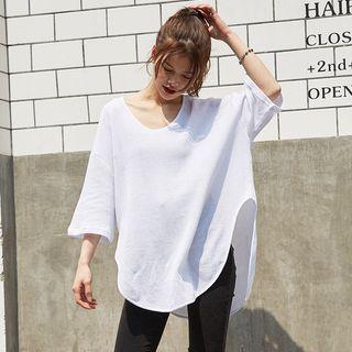 3/4-sleeve Round Hem T-shirt