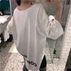 Long-sleeve Lettering Long T-shirt White - One Size