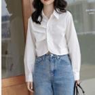 Ruched Crop Shirt White - One Size