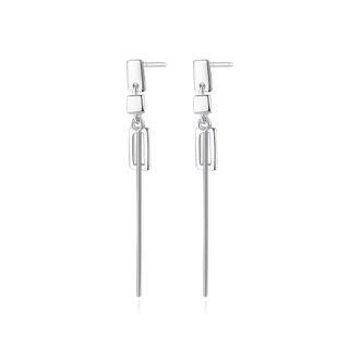 Sterling Silver Fashion Simple Geometric Rectangular Tassel Earrings Silver - One Size