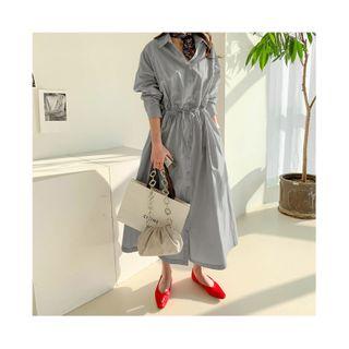 Drawcord-waist Maxi Shirtdress One Size