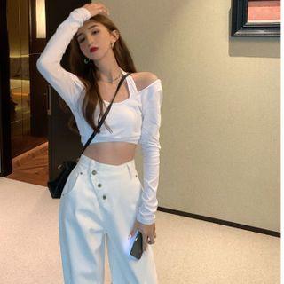 Long-sleeve Crop Top / Halter Neck Top