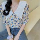 Short-sleeve Embroidered Collar Floral Shirt
