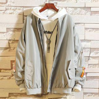 Letter Print Zip Bomber Jacket
