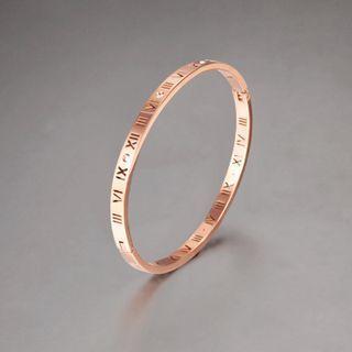 Stainless Steel Roman Numeral Bangle Rose Gold - One Size