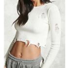 Distressed Long-sleeve Plain Knit Top