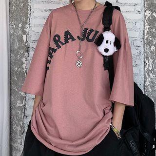 Couple Matching 3/4-sleeve Letter Print T-shirt