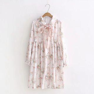 Lace-up Floral Print A-line Dress