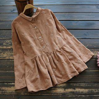 Long-sleeve Embroidery Frill-trim Top