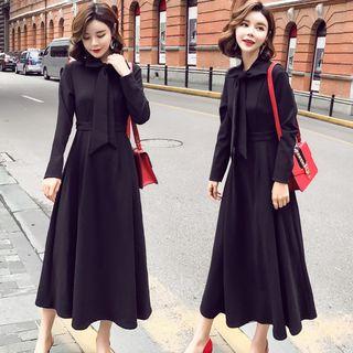 Bow Accent Long-sleeve Midi Dress