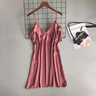 Plain Ruffle Suspender Sleep Dress
