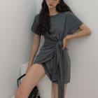 Short-sleeve Tie-waist Asymmetrical T-shirt Dress
