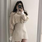 Cut-out Cropped Turtleneck Sweater / Mini A-line Skirt / Set
