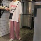 3/4-sleeve Printed T-shirt / Wide-leg Pants