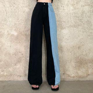 Wide-leg Color Block Jeans