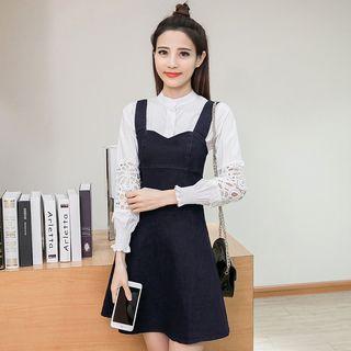 Set: Lace Panel Blouse + Dungaree Dress