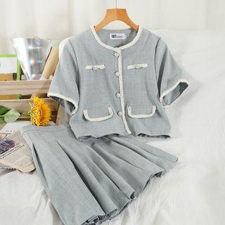 Set: Short-sleeve Jacket + Mini A-line Skirt