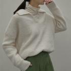 Collared Boucl  Sweater Light Beige - One Size