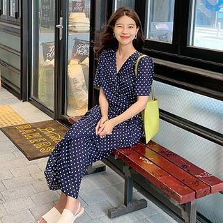 Short-sleeve Polka Dot Wrapped Dress