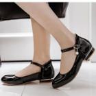 Frill Trim Ankle-strap Patent Flats