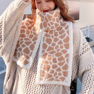 Leopard Knit Scarf Khaki - One Size