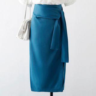 High-waist Plain A-line Split Skirt