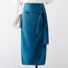 High-waist Plain A-line Split Skirt