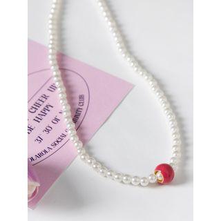 Contrast-bead Faux-pearl Necklace Pink - One Size