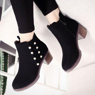 Faux-pearl Detail Block Heel Ankle Boots