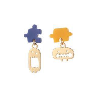 Non-matching Acrylic Puzzle & Monster Dangle Earring