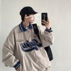 Contrast Collar Letter Embroidered Jacket