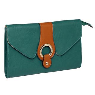 Buckle-accent Clutch Green And Brown - One Size