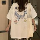 Elbow-sleeve Print Loose Fit T-shirt