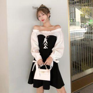 Off-shoulder Lace Up Mini Dress