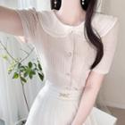 Layered-collar Puff-sleeve Cardigan